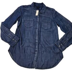 Talbots Blue Long Sleeve Button Front Chambray Top Shirt Size Medium NWT
